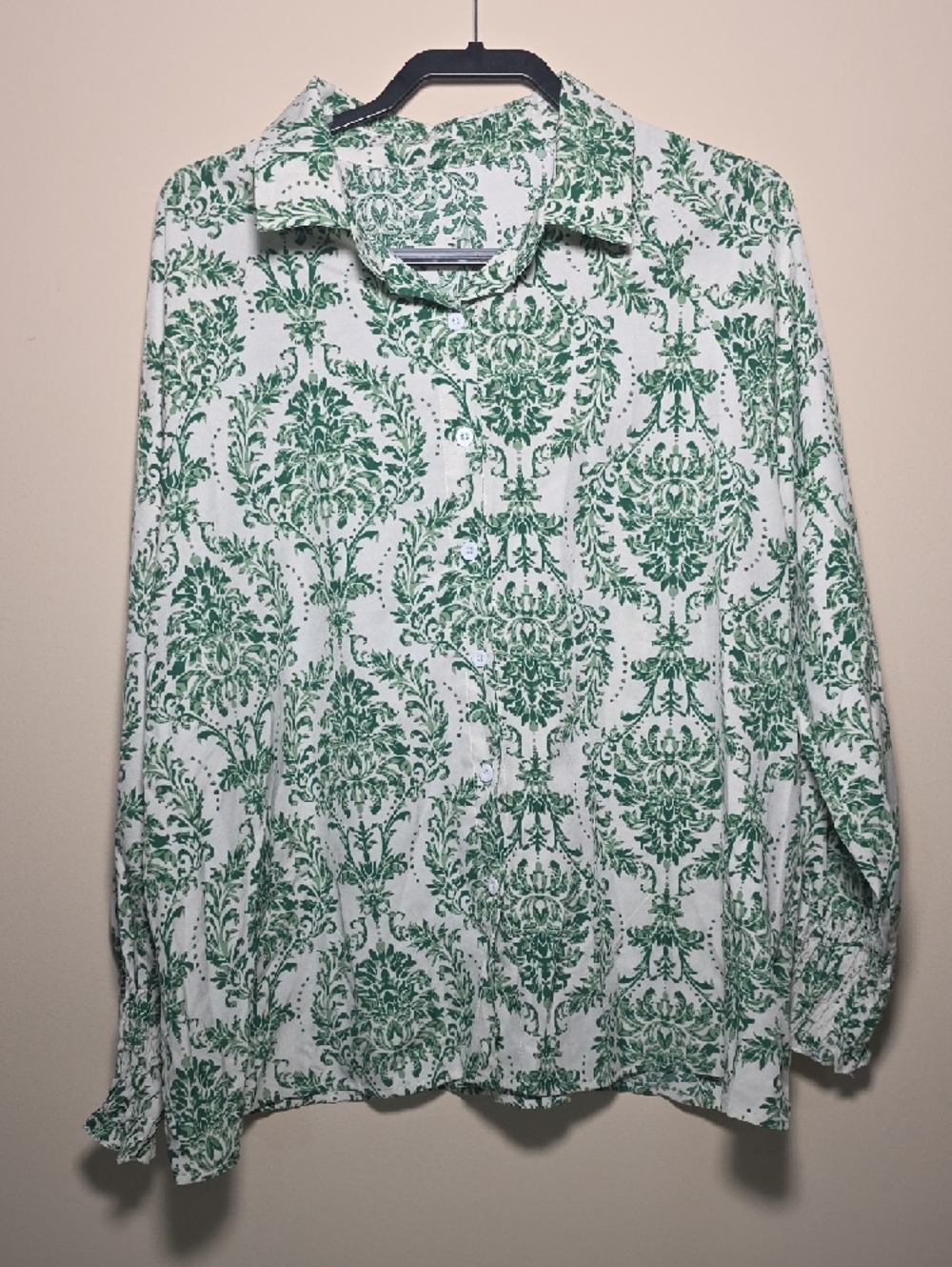 Classic Green Damask Button-Down Shirt - Women's - Picture 2 of 8